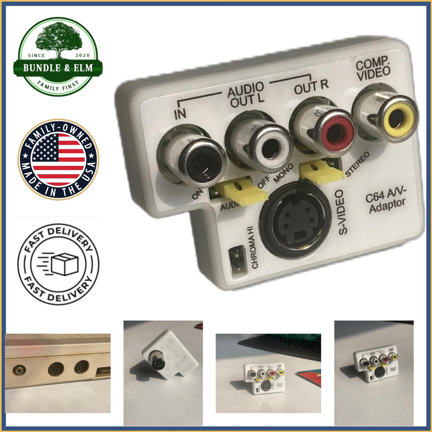 Commodore 64/128 Compatible AV Adapter with Audio and Video Functionality