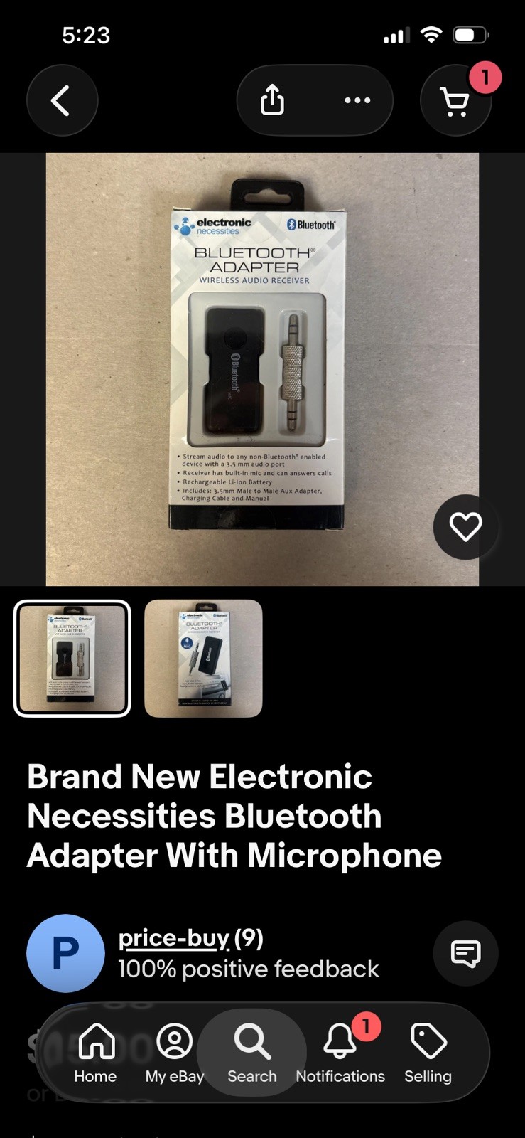 Brand New Electronic Necessities Bluetooth Adapter With Microphone