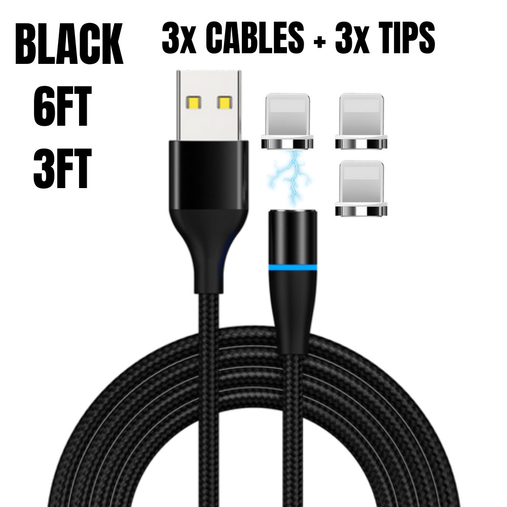 3Pack 3A Magnetic USB Cable 3Ft 6Ft Fast Charger For iPhone 14 13 12 11 8 6 Plus