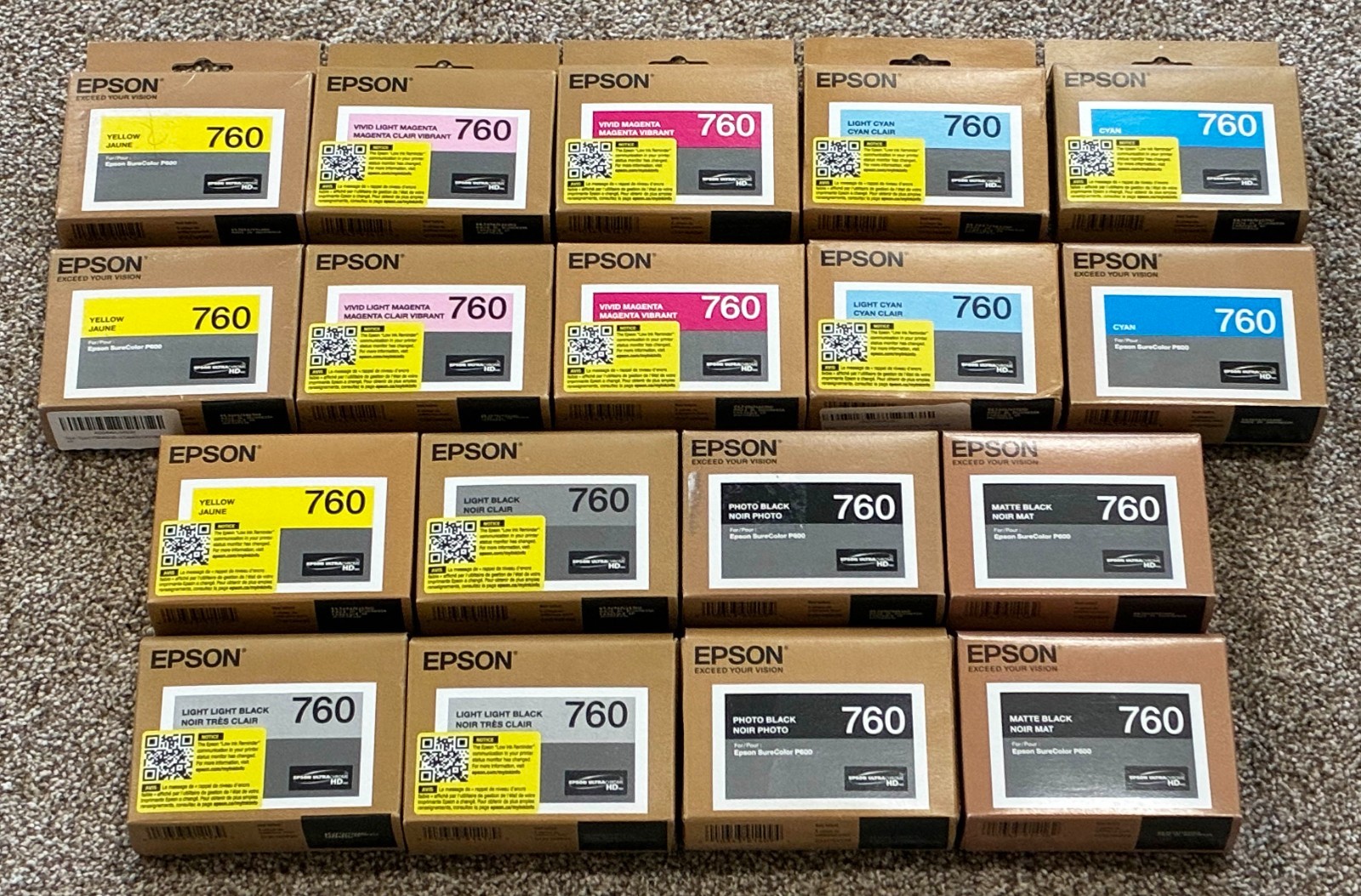 18 New Genuine Epson 760 Ink Cartridges