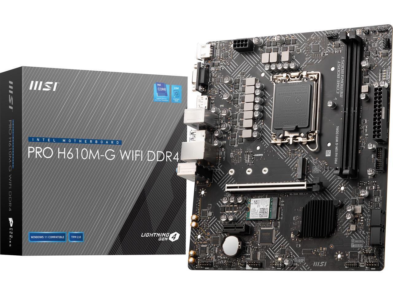 MSI PRO PRO H610M-G WIFI DDR4 LGA 1700 Intel H610 SATA 6Gb/s Micro ATX Motherboa