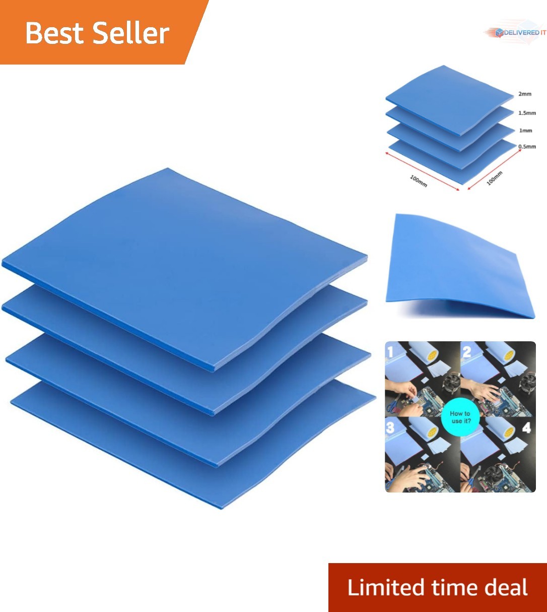 Thermal Pad Silicone 100x100mm 0.5-2mm High Conductivity Heat Resistant Elect...