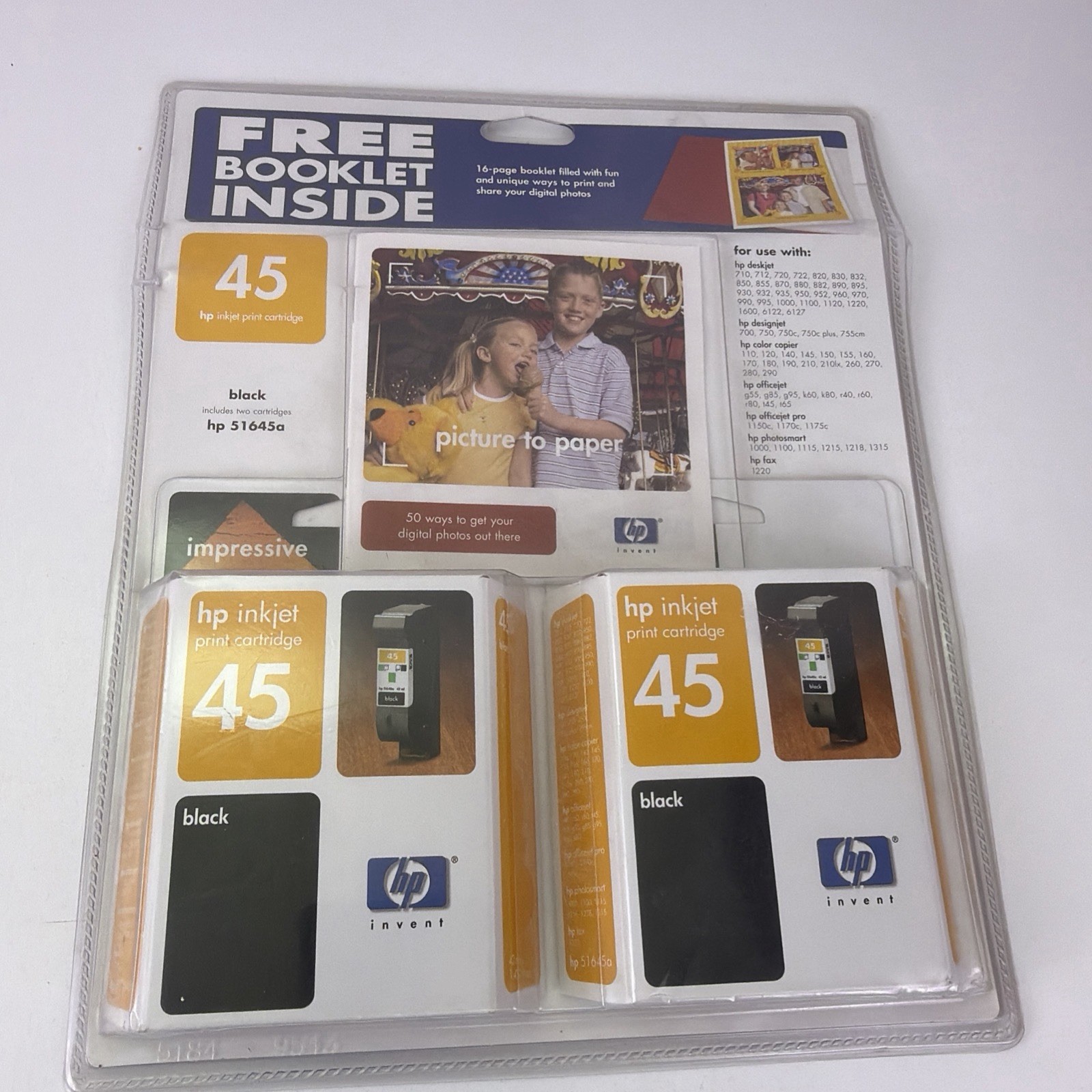 HP 45 New Black Ink Cartridges TWO Pack Inkjet Printer 51645a EXP.  MAR 2005
