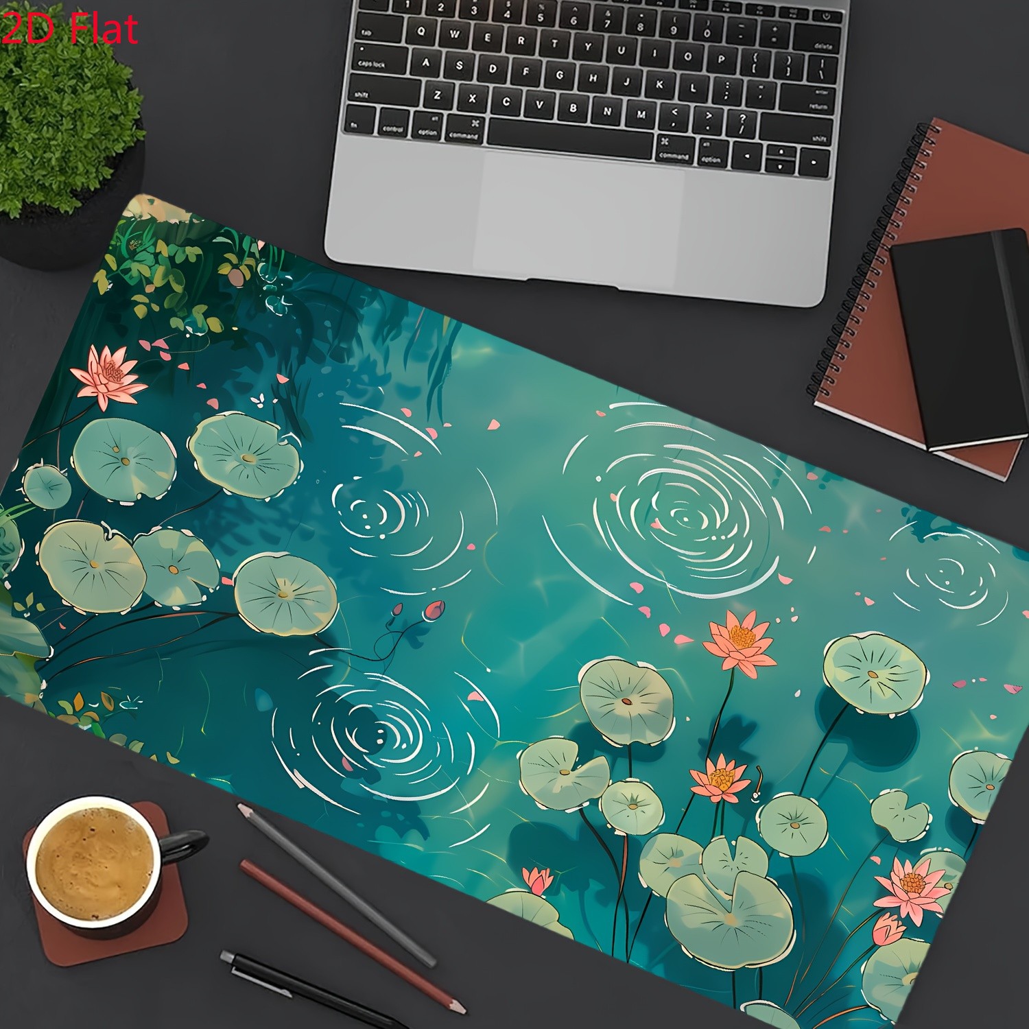 1pc 2D Flat,Large Animation Green Pool Water Lily Plant Table Mat - Non-Slip R