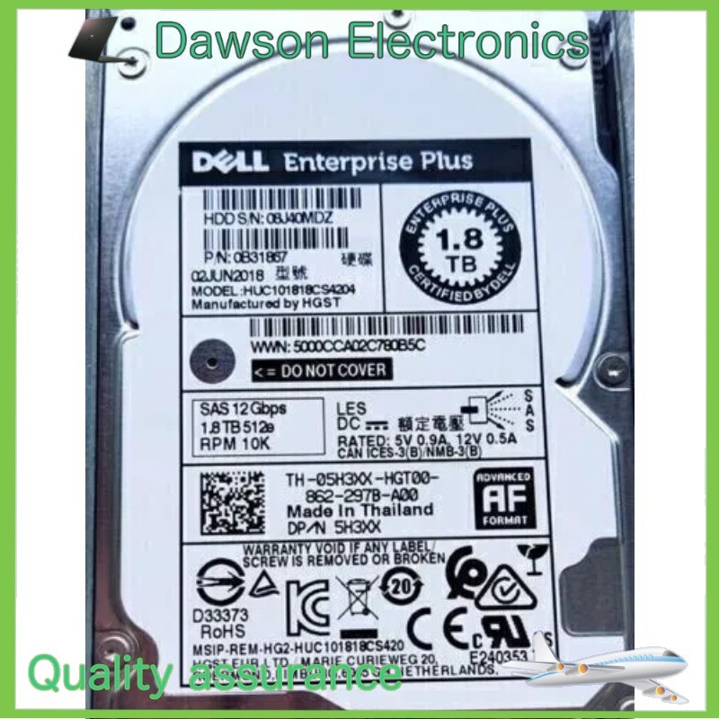 5H3XX DELL Enterprise Plus 1.8TB 10K SAS 12Gbps 2.5in HDD 05H3XX HUC101818CS4204
