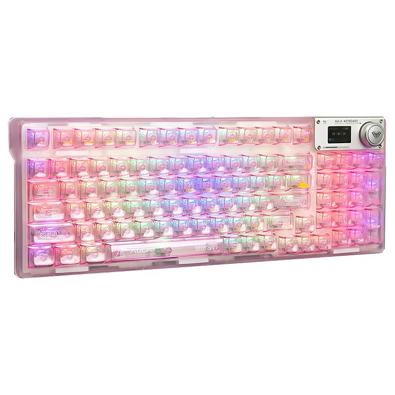 AULA F98 Pro V3 Wireless Mechanical Keyboard with Transparent Keycaps,Hot-swa...