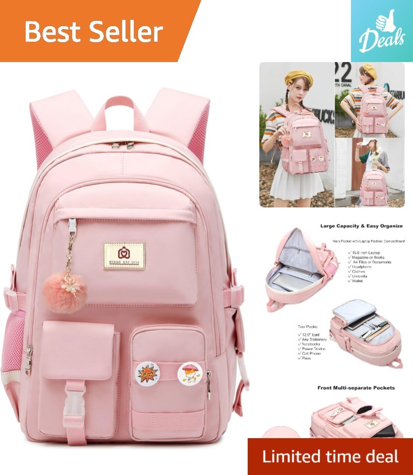 Chic Pink Daypack for Students - Comfortable & Spacious 15.6 Inch Laptop Bag