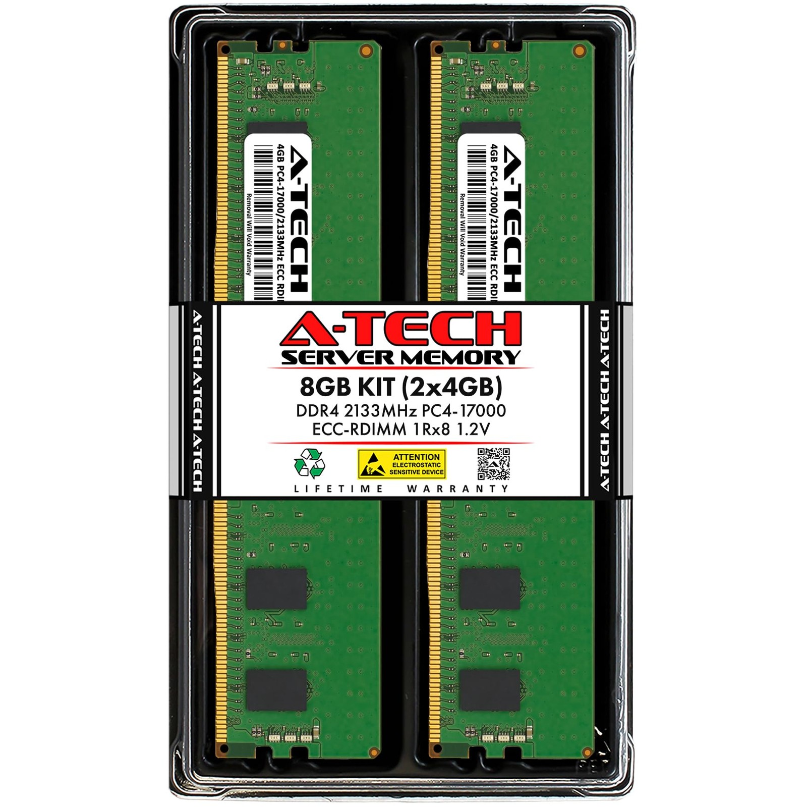ATech 8GB Kit 2x4GB DDR4 2133MHz PC417000 ECC RDIMM 1Rx8 Single Rank 1.2V ECC...