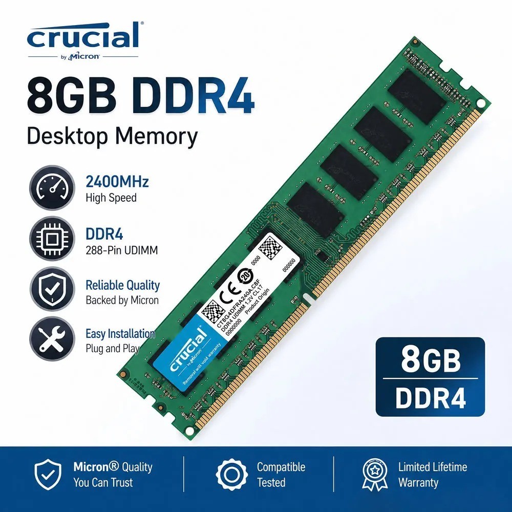 Crucial DDR4 RAM 16GB 8GB 4GB 3200MHz 2666 2400 2133MHz DIMM 288-Pin Non-ECC