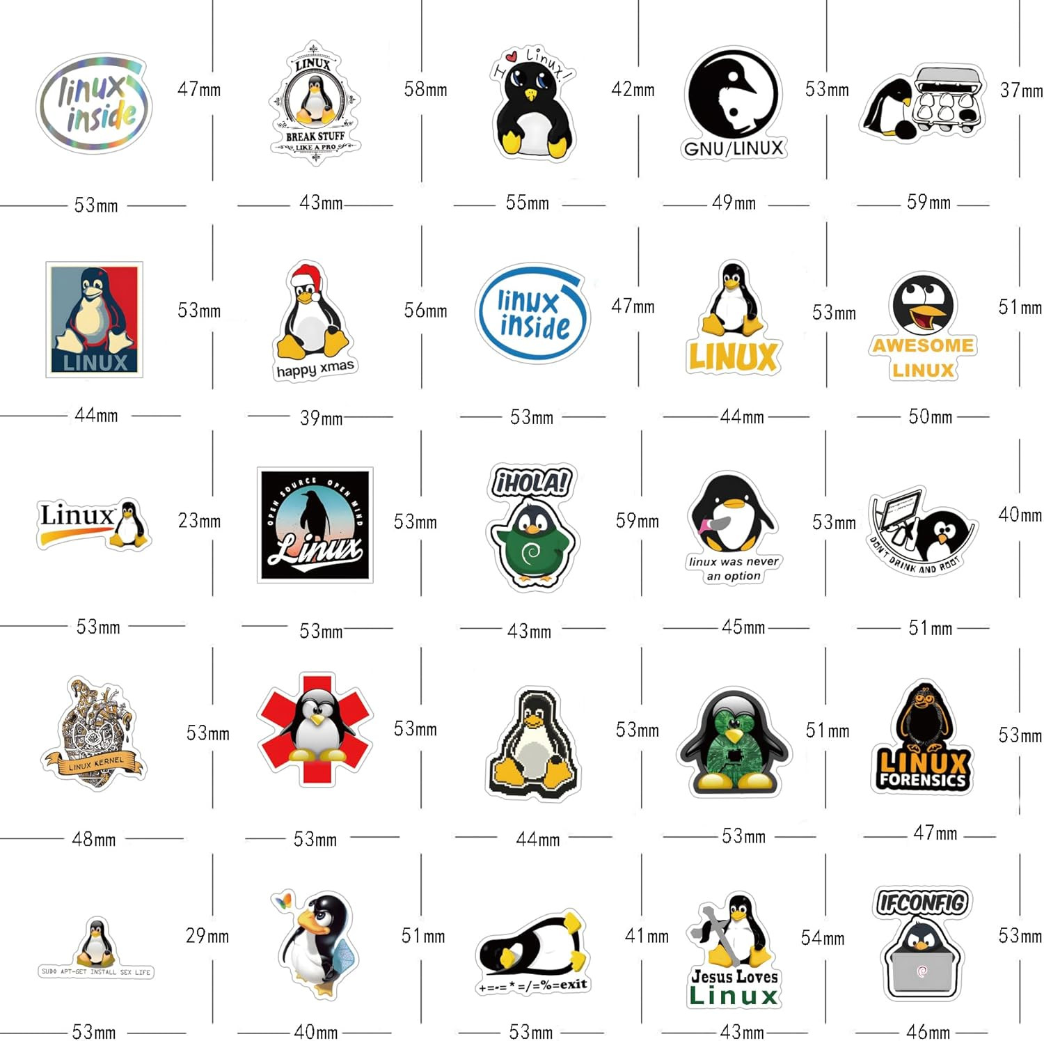 Linux Stickers 62Pcs Work Decals Aesthetic Waterproof Vinyl Pack Stickers for...