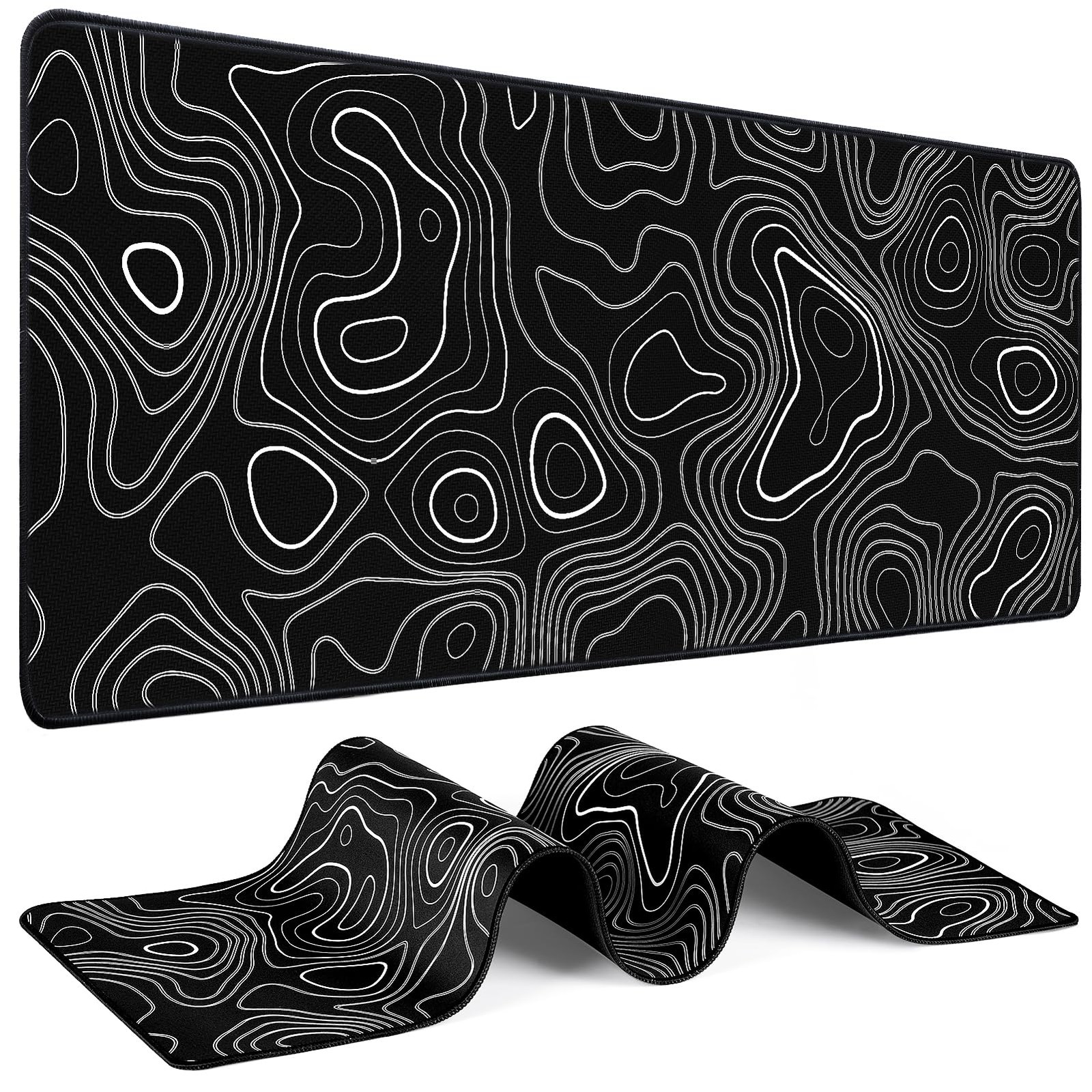 Mouse Pad Gaming - Desk Mat for Keyboard 31.5" x 11.8", Black With White Line
