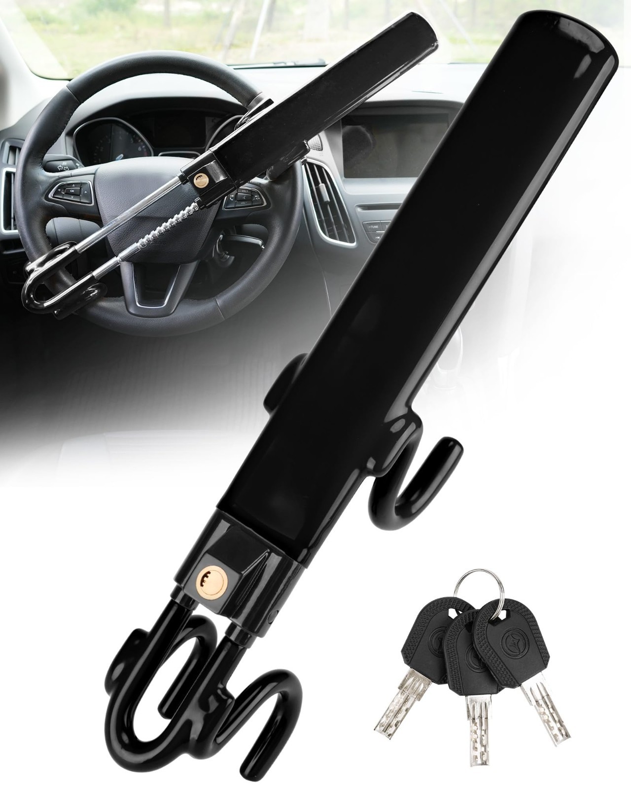 Adjustable Steering Wheel Lock Alloy Steel Anti-Theft Car Truck 3 Keys