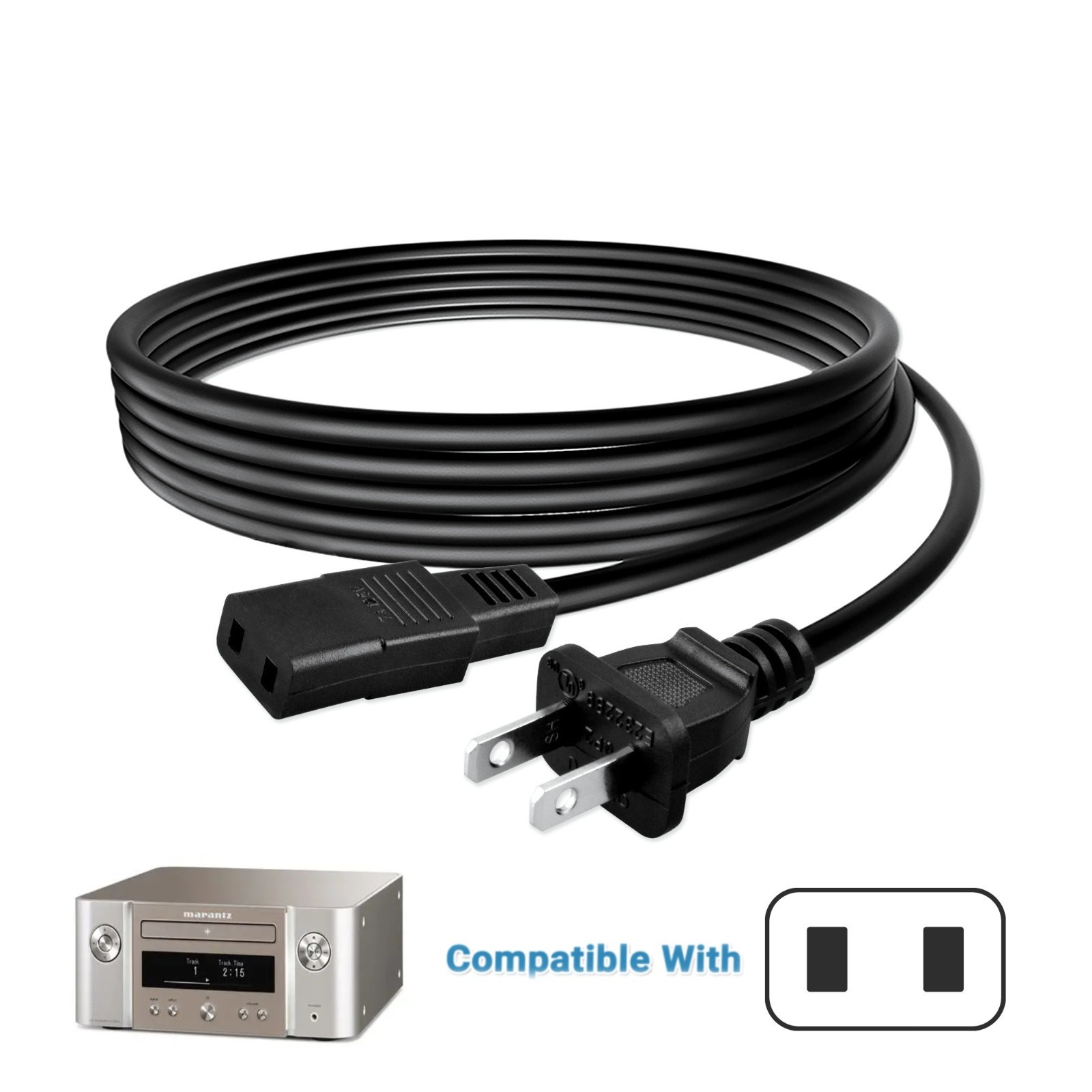 8FT 2 Prong AC Power Cord for Marantz HiFi Devices