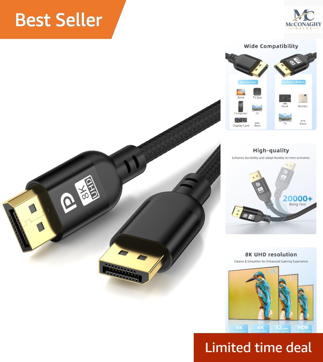 8K DisplayPort Cable 3.3FT - High-Speed 32.4Gbps for Ultimate Gaming Experience