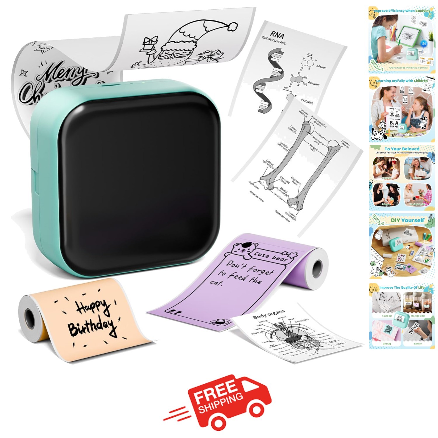 Enjoy Effortless Printing with M02X Portable Bluetooth Mini Printer - Green
