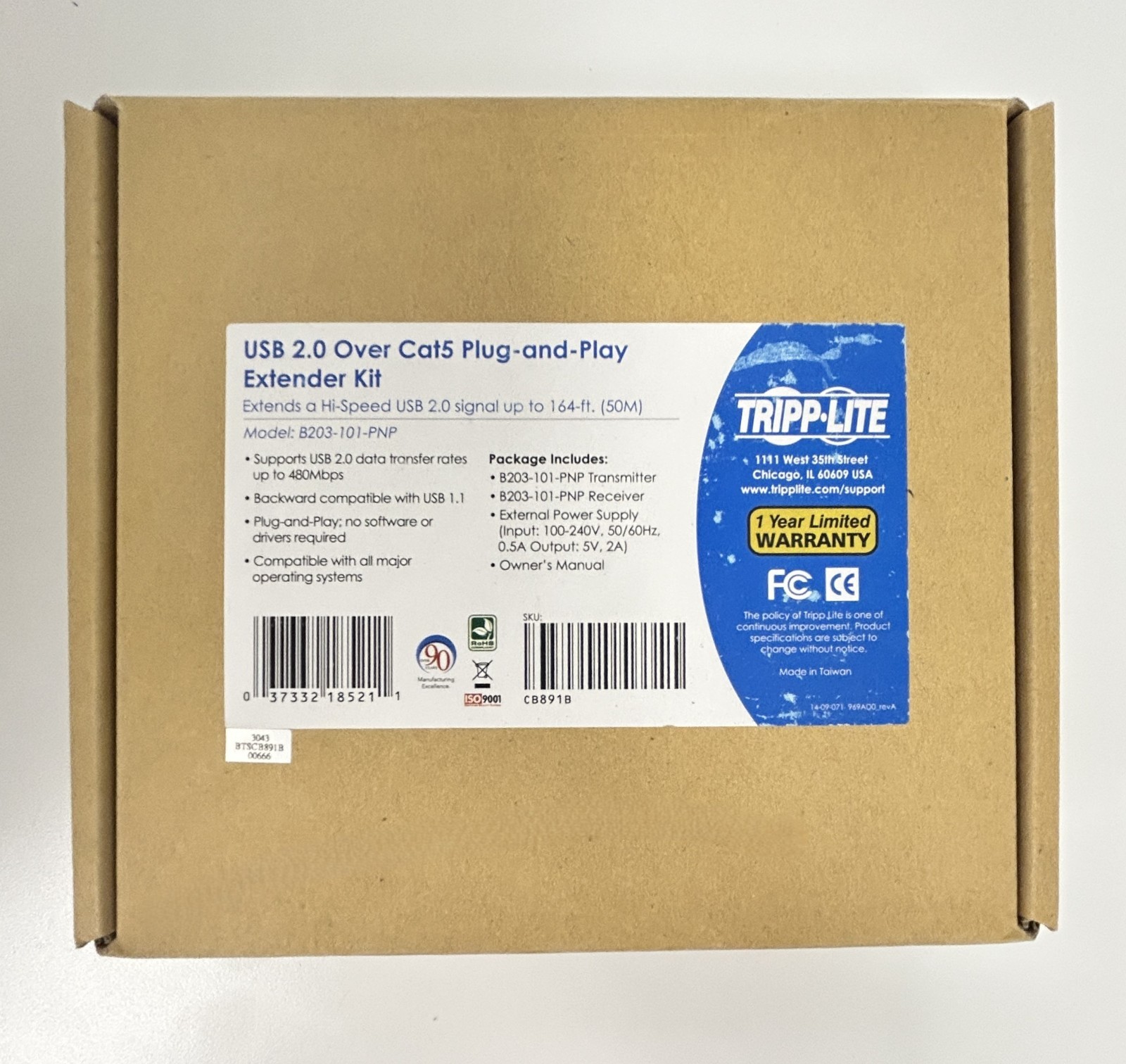 Tripp-Lite B203-101-PNP 1-Port Plug-and-Play USB 2.0 over Cat5/Cat6 Extender Kit