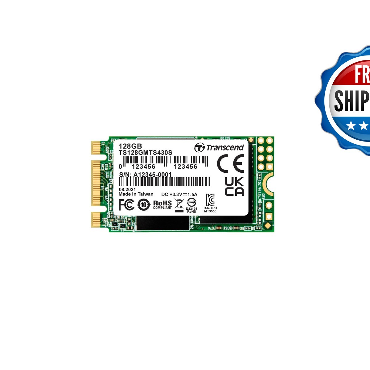 Transcend 128GB MTS430S M.2 SATA III 2242 SSD, Dram Cache, B+M Key TS128GMTS430S