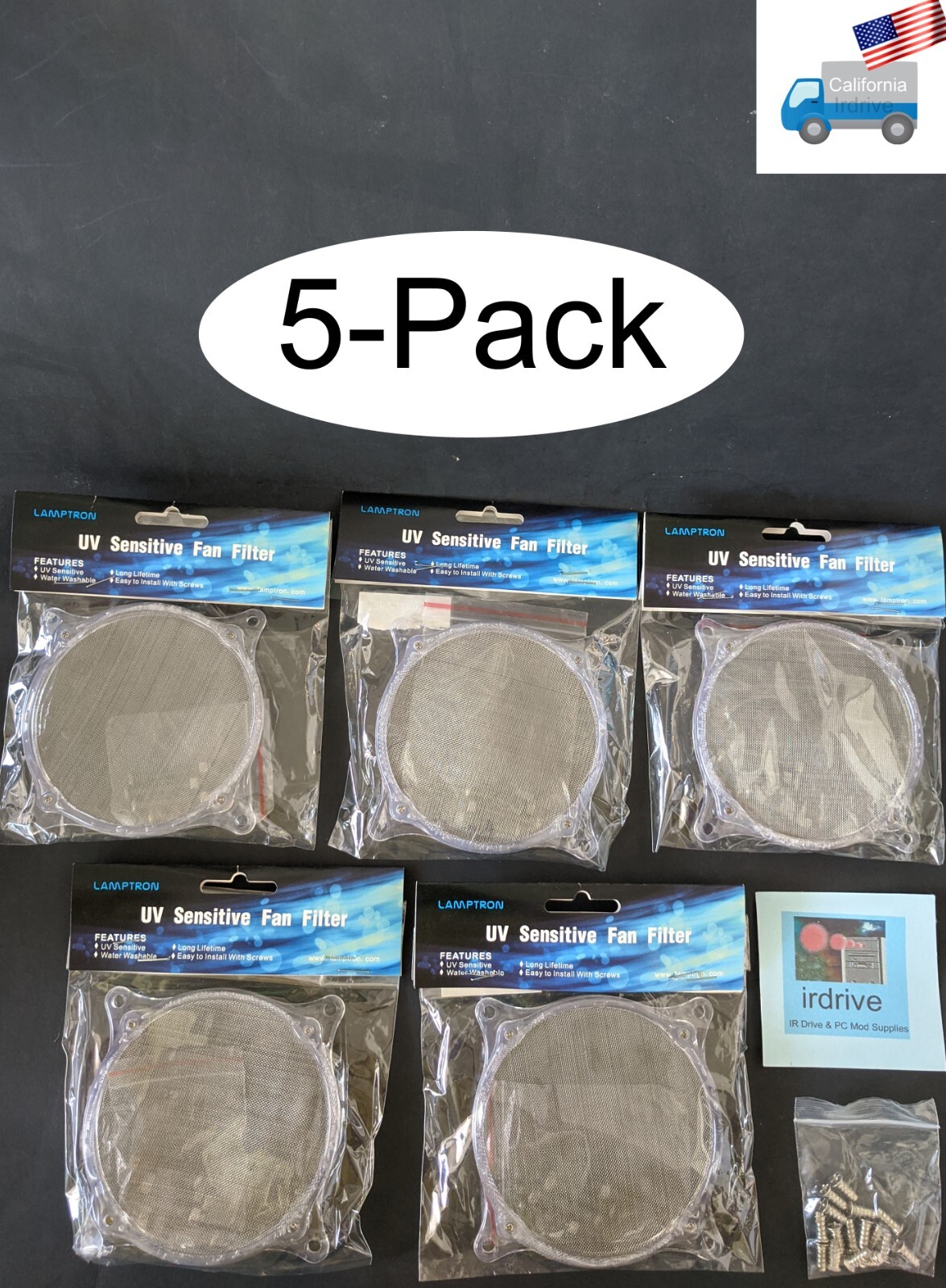5-pack: NEW Lamptron Clear 92mm Mesh UV Sensitive PC Cooling Fan Filter w/Screws
