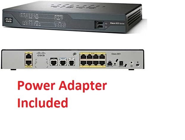 Cisco 891 8-Port 10/100 FE Security Router advipservices CISCO891-K9 w/P Adapter