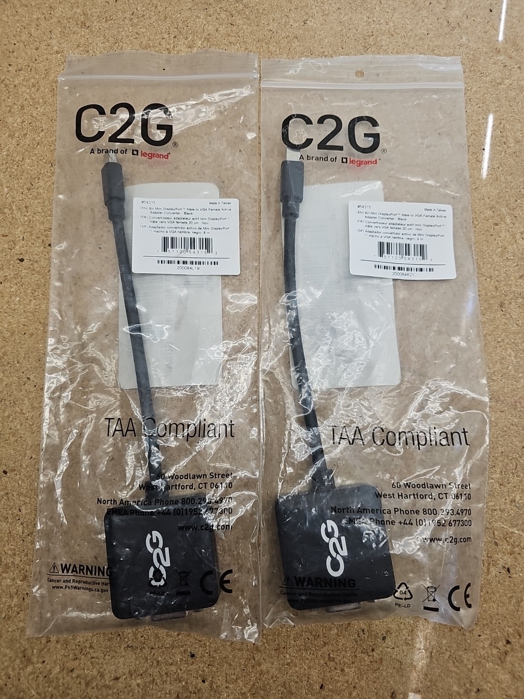 2x C2G 8in Mini DisplayPort Male - VGA Female Active Adapter Converter PC (P6)
