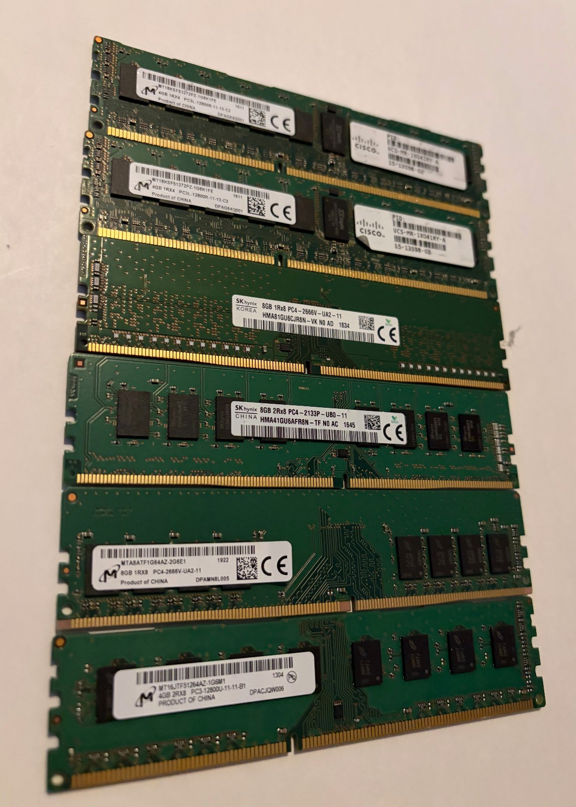Lot of 6 Mixed Desktop RAM DDR3 DDR4 4GB 8GB Micron Hynix Cisco Memory