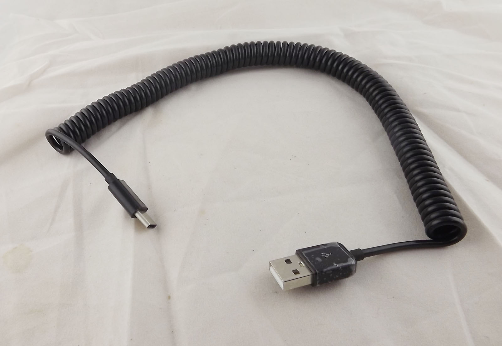 1pc USB 3.1 Type C Male to 2.0 A Male Coiled Data Sync Cable Adapter Black 10FT