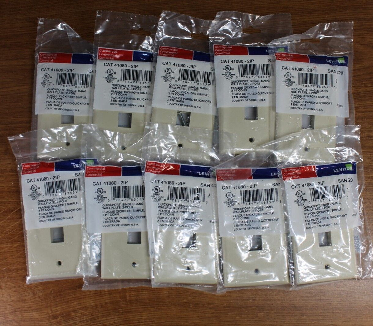 Leviton - CAT 41080-2IP - QuickPort Single Gang Wall Plate - 2-Port Ivory Lot 10