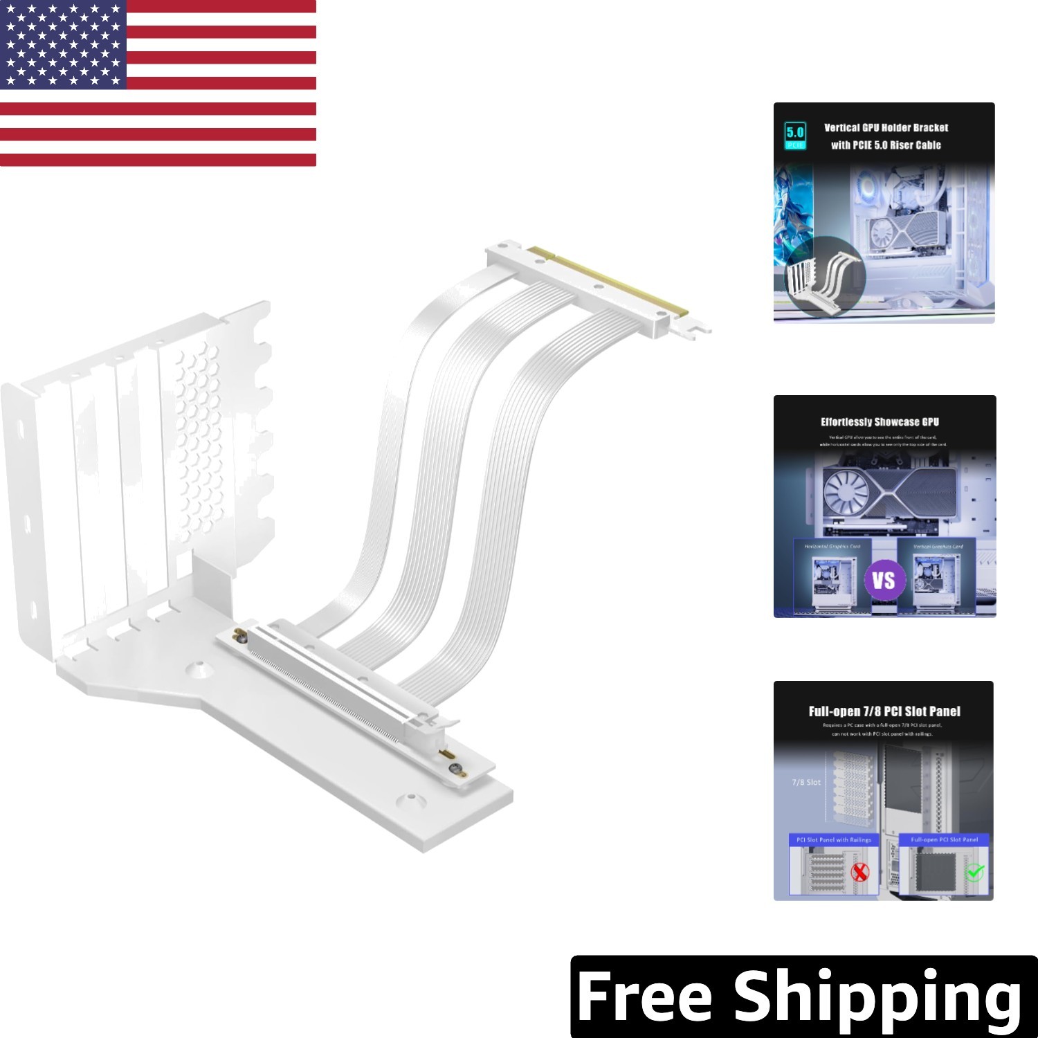 Lightweight Iron PCIe 5.0 Vertical GPU Mount with Vibration Reduction Foam Pads