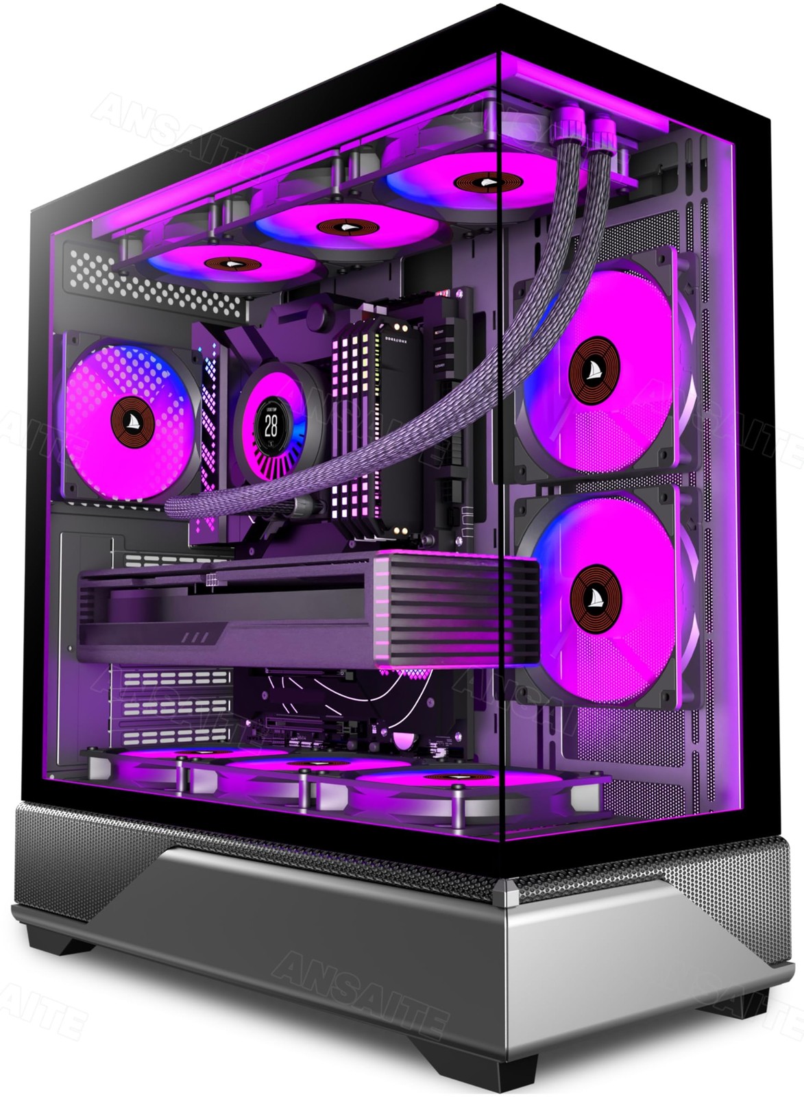 PC CASE 6 PWM ARGB Fans Pre-Installed, Mid-Tower Gaming PC Case, Panoramic Te...