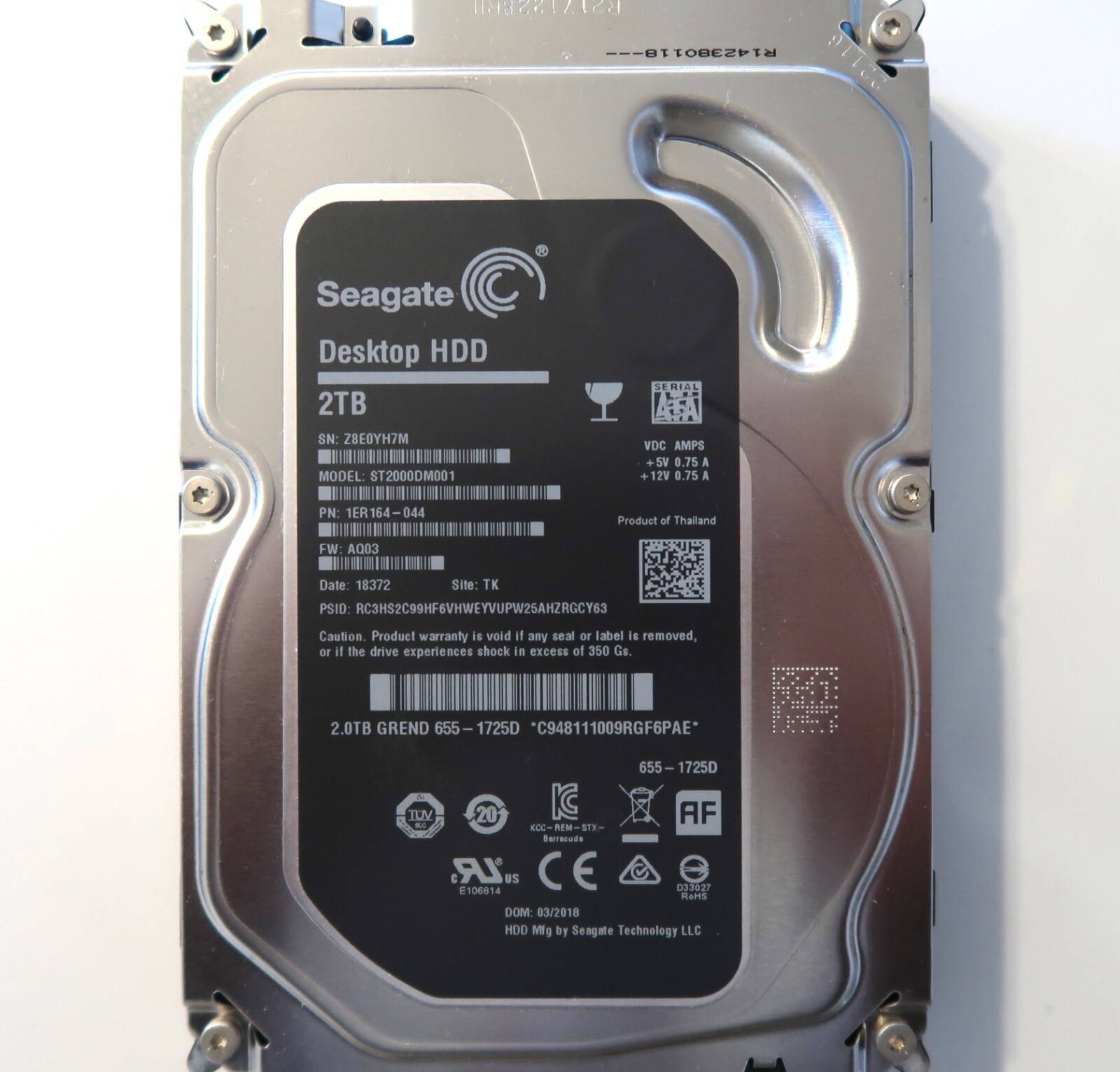 Seagate ST2000DM001 1ER164-044 FW: AQ03 TK Thailand (Z8E0) 3.5" 2000gb 03/2018
