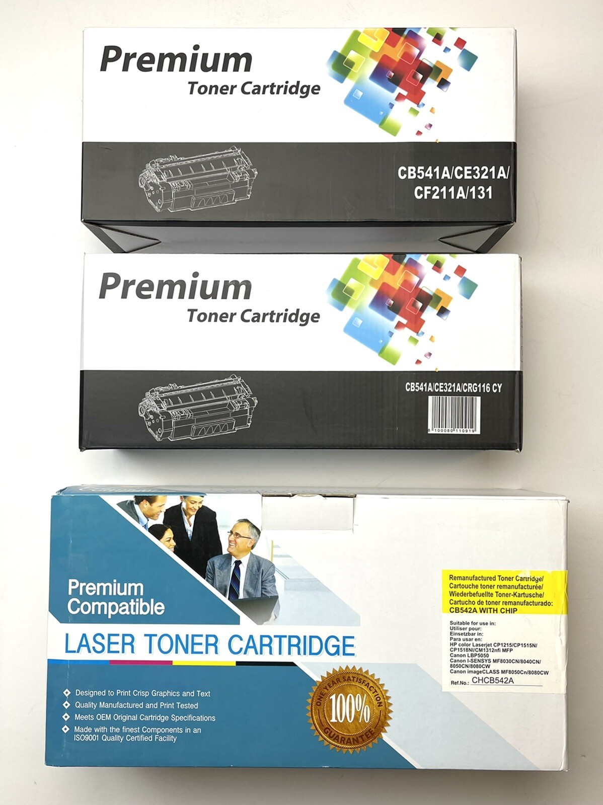 Lot 3 Premium Compatible Toner Cartridges Cyan CB541A Yellow CB542A for HP Canon