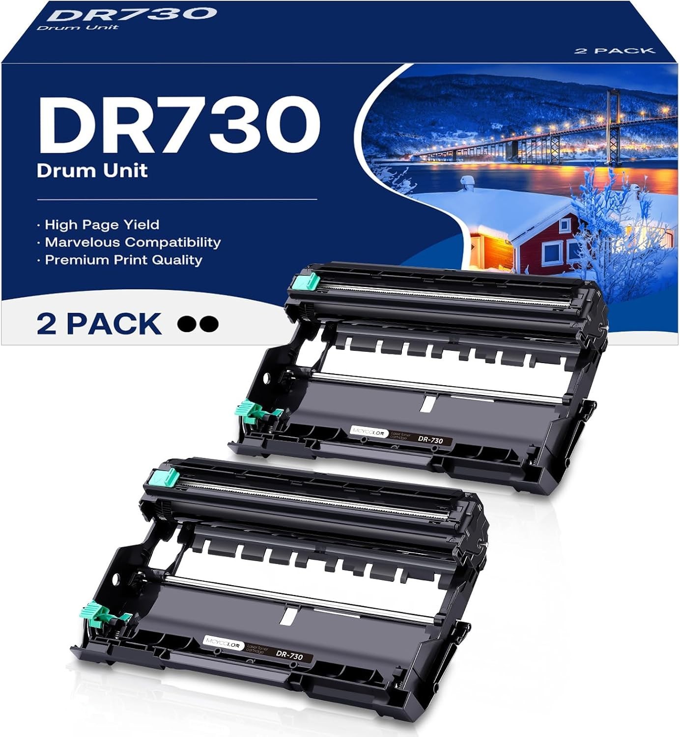 2 pk DR730 Black High Yield Replacement Brother Drum Unit HL-L2395DW MFC-L2710DW