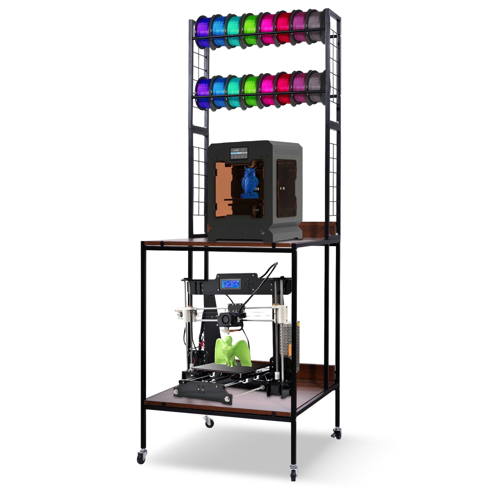 Heavy Duty Mobile 3D Printer Stand w/ Double Layer Filament Storage Rack+Wheels