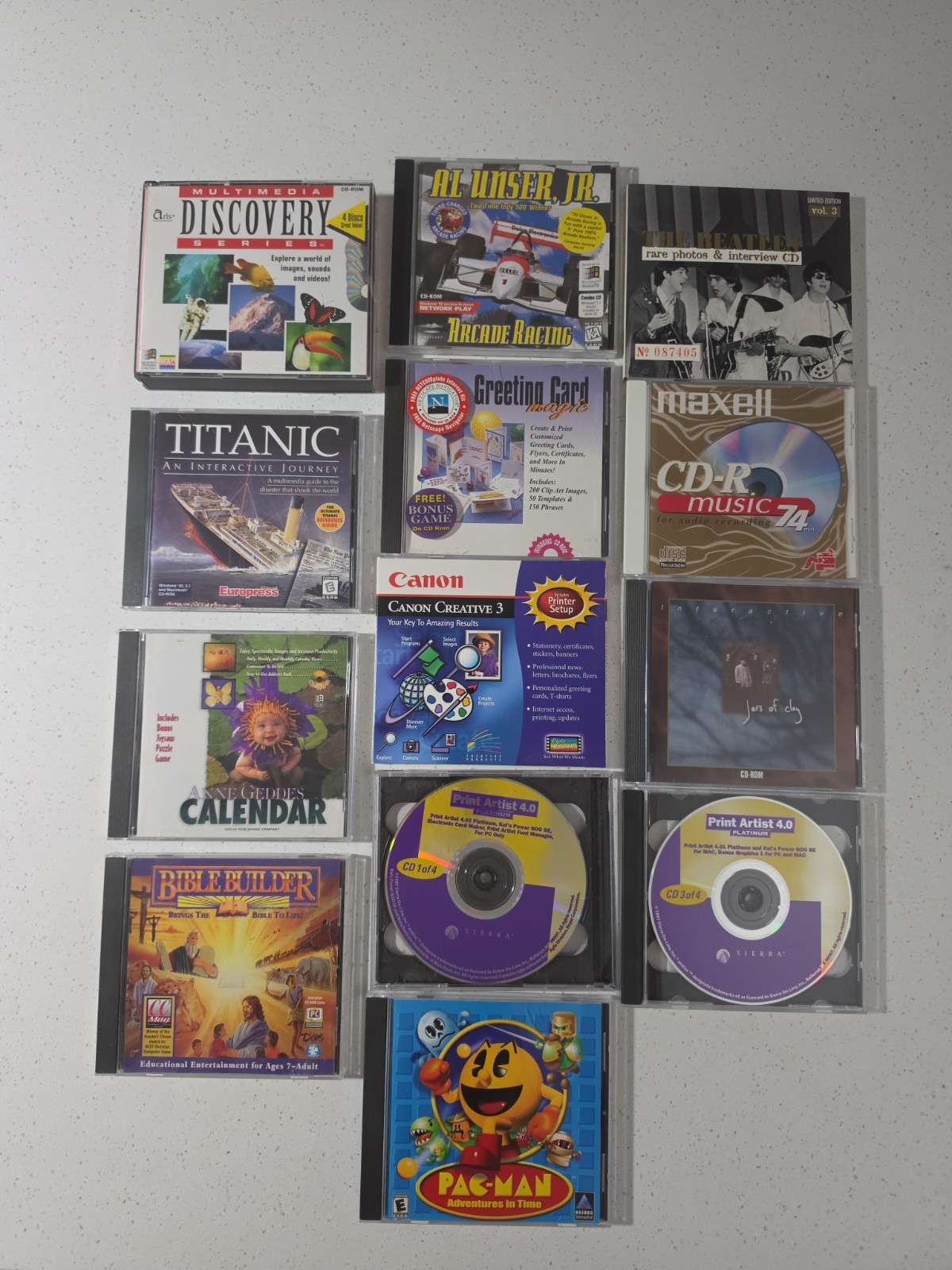 Vintage 90s PC CD-ROM Software Lot Pac-Man Titanic Discovery Beatles...