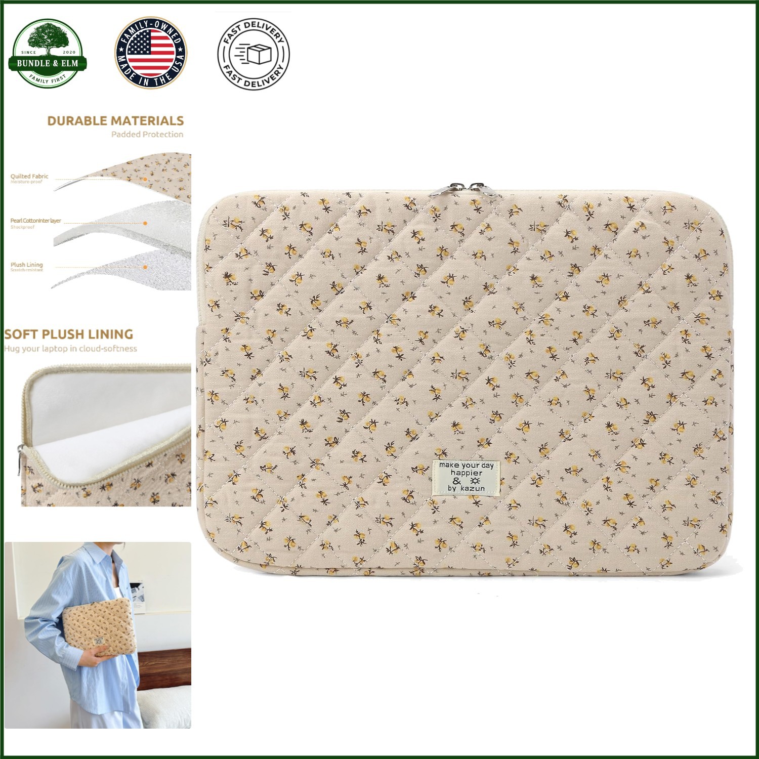 11-Inch Floral Laptop Sleeve with Quilted Padding for Daily Device Protection