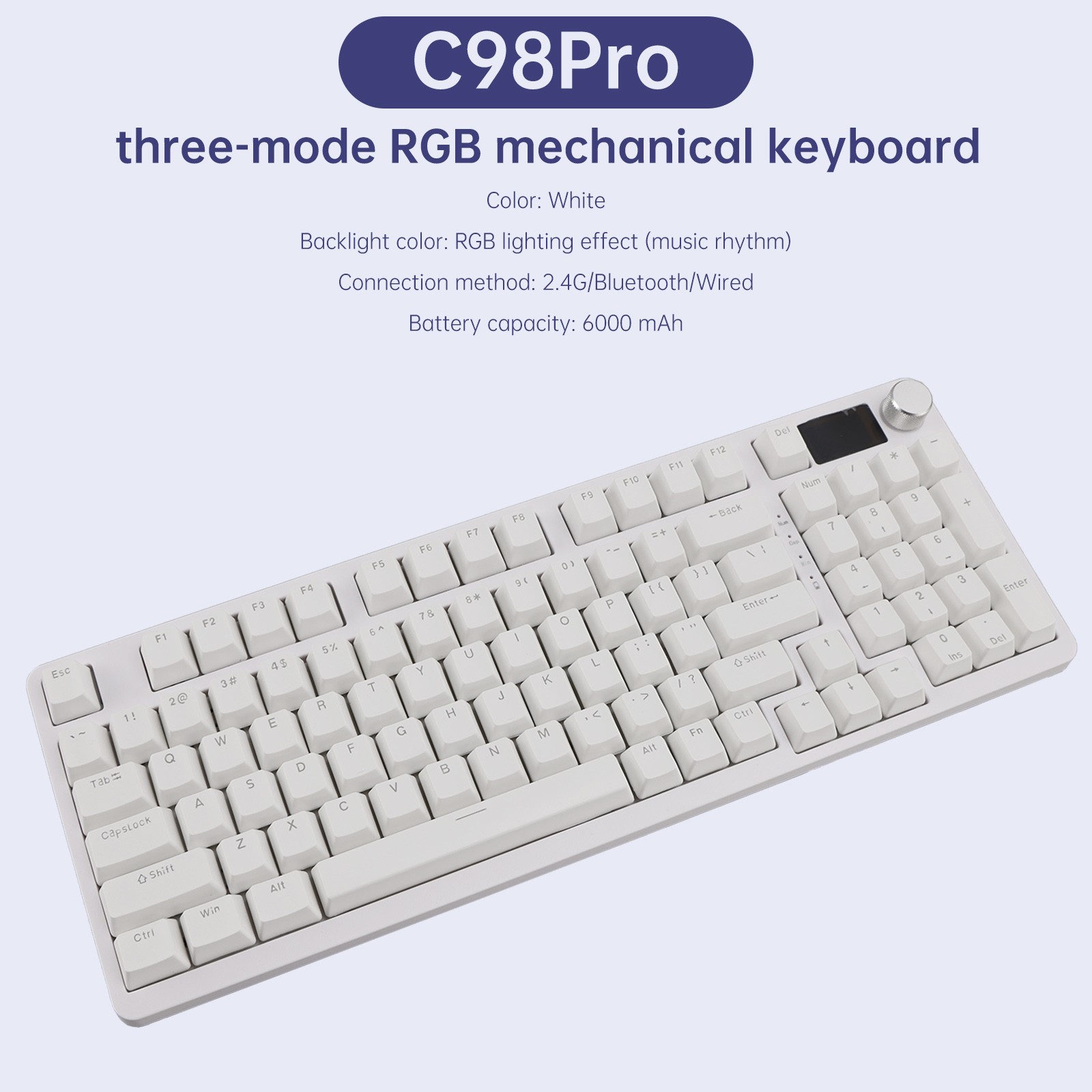 98-Key 2.4G Wireless Bluetooth Three-Mode Mechanical Keyboard RGB Hot-Swappable✅