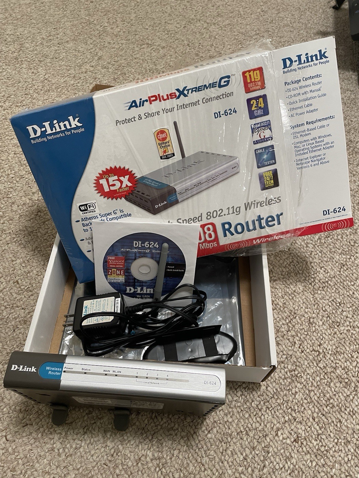 D-Link DI-624 108Mbps AirPlus Xtreme G Wireless Broadband Router COMPLETE in Box