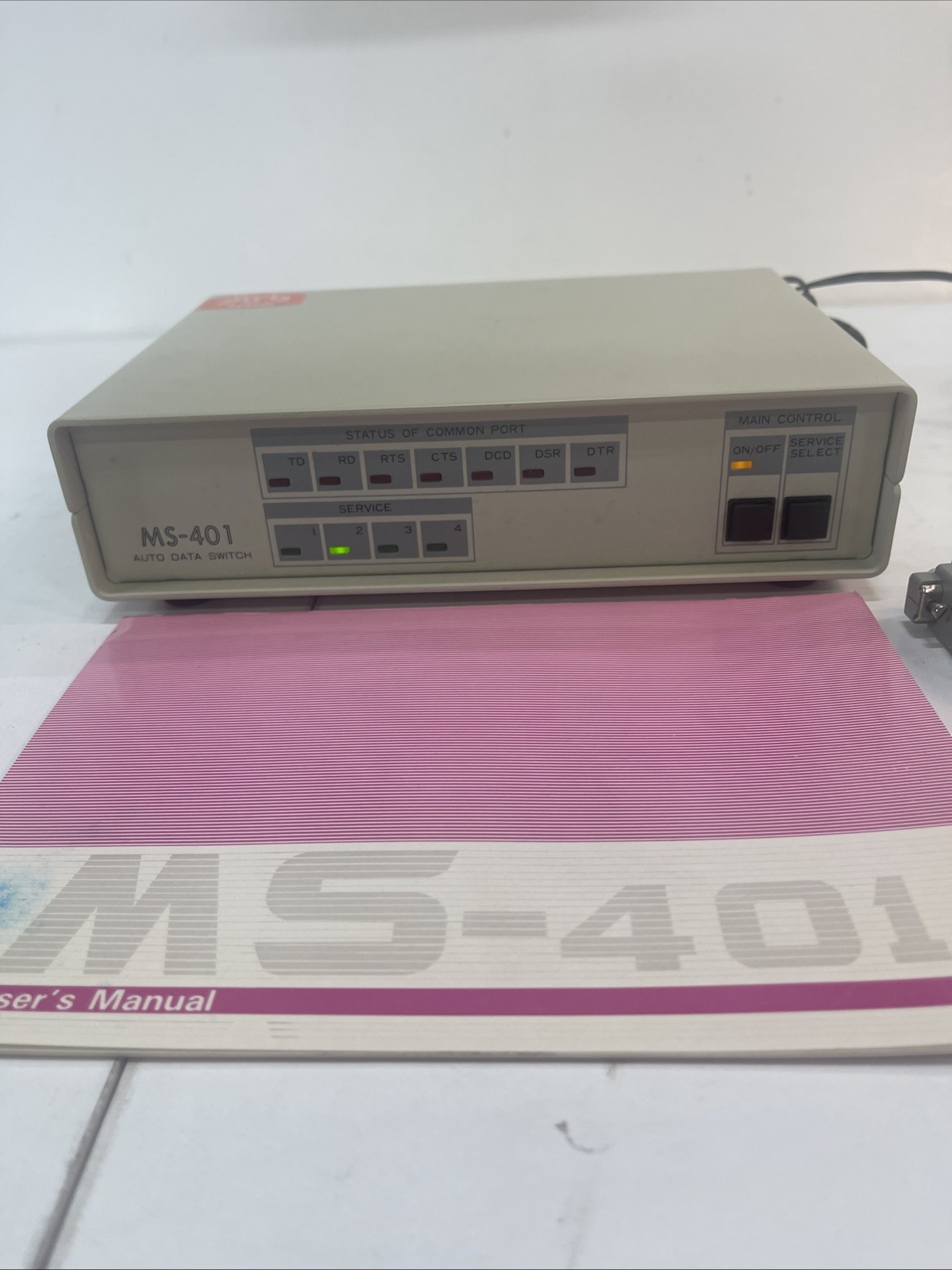 MS-401 Auto Data Switch W/Users Manual 1988 No A/C Adapter/Cord.