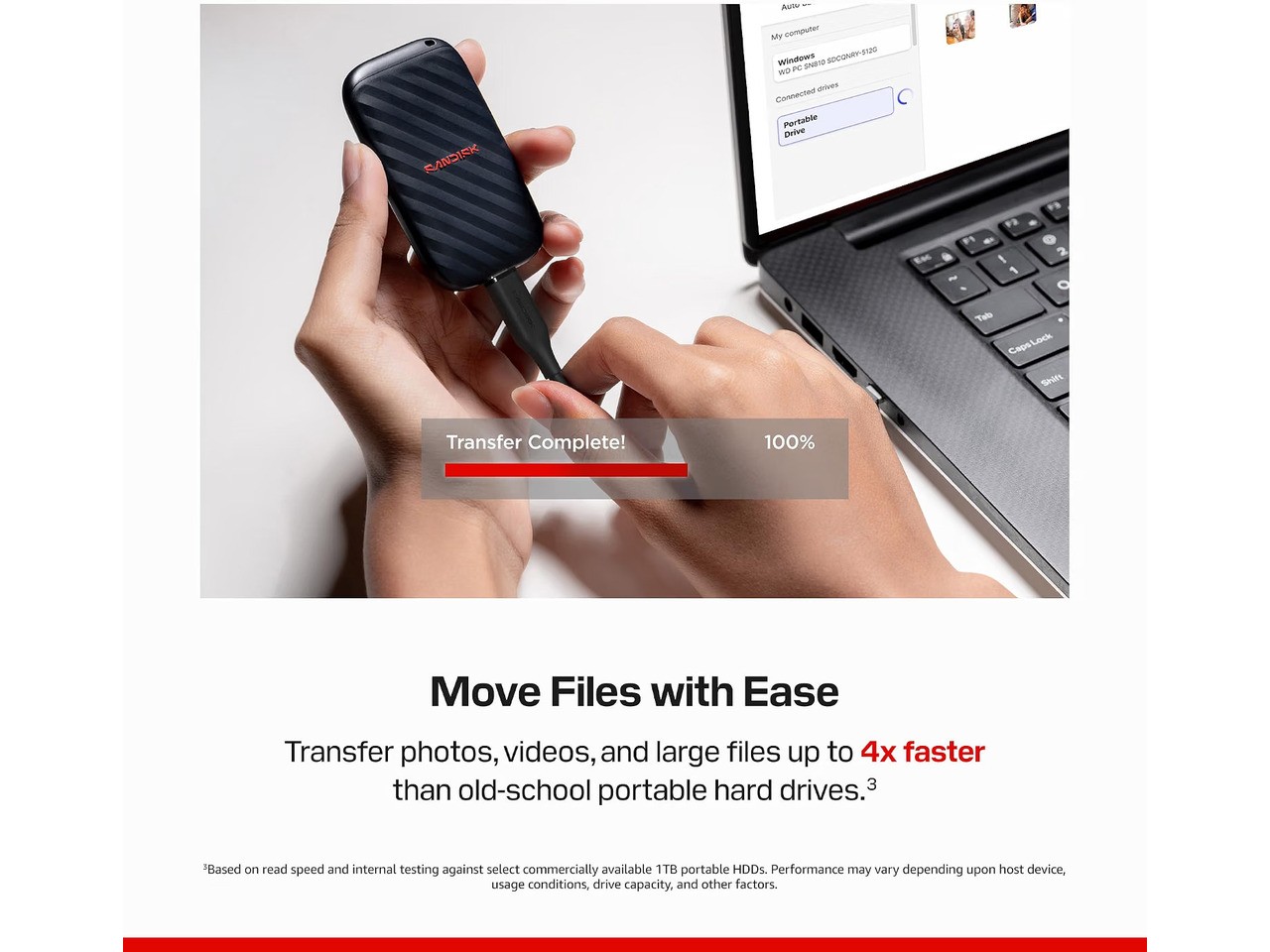 Sandisk 500GB Portable Drive, Up to 600MB/s Read Speeds - Black External Drive,