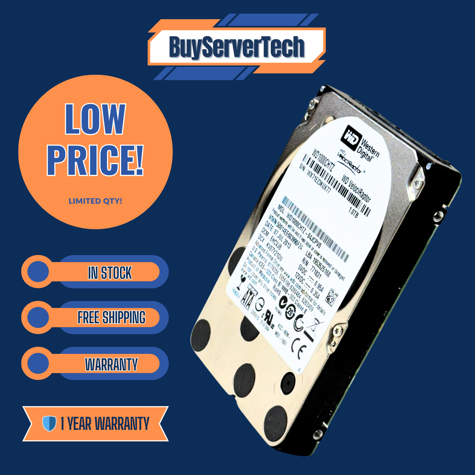 WD VelociRaptor WD1000CHTZ 1TB 10K RPM SATA 6Gb/s 2.5" HDD | 1YR