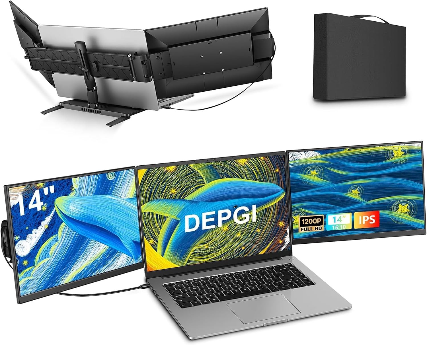 DEPGI DE141NB 14" Dual Laptop Screen Extender 1200P Triple Monitor Stand