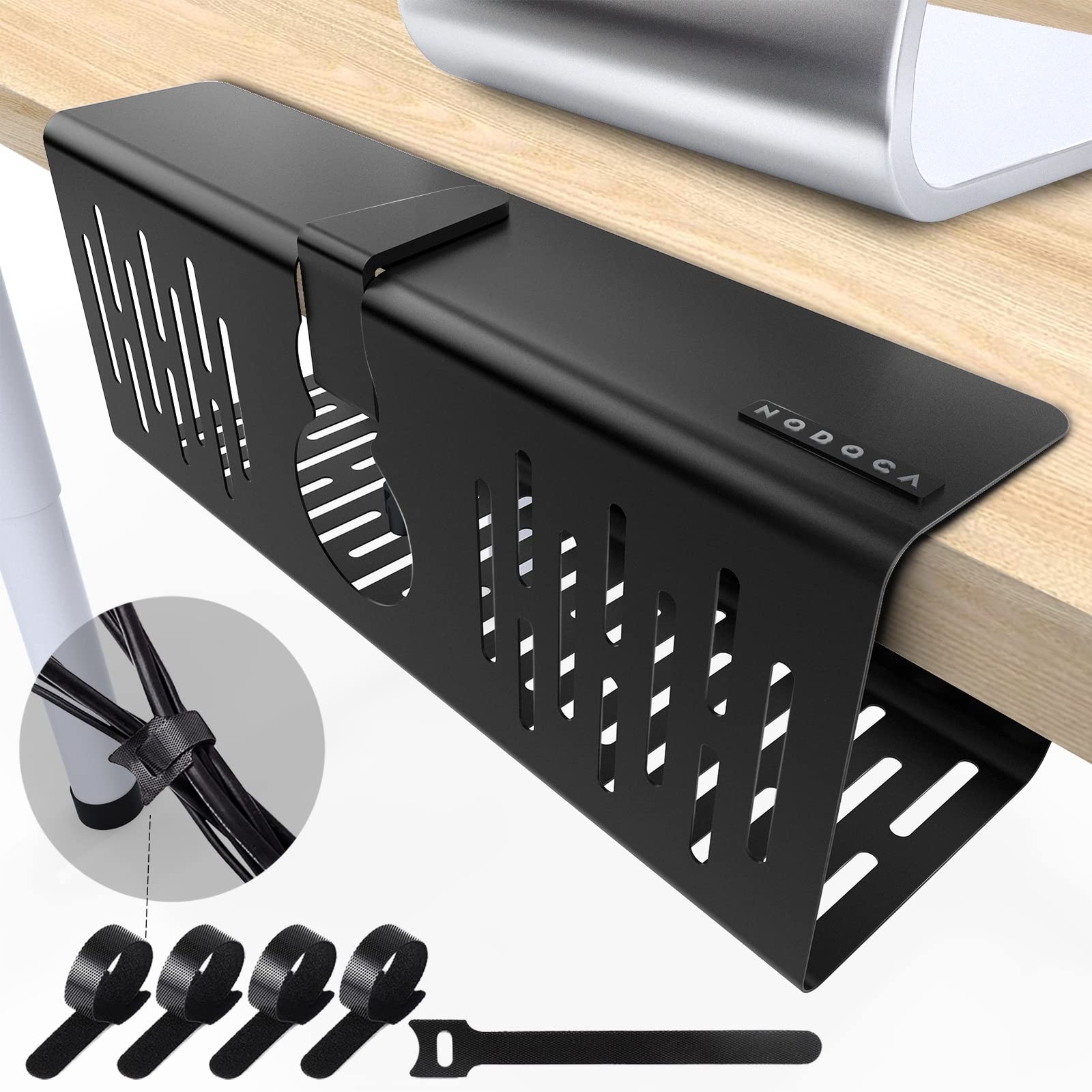 NODOCA No Drill Under Desk Cable Management Tray, 14'' Wire Management, Punch...