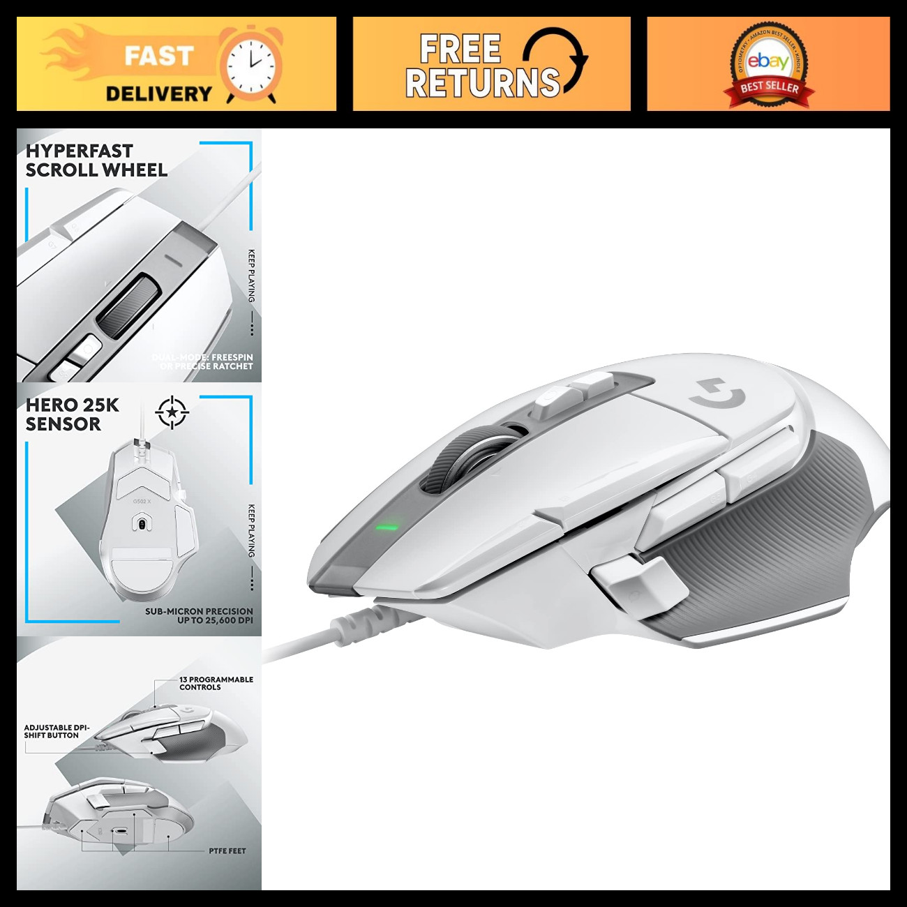 High-Precision Wired Gaming Mouse - Ergonomic Design, RGB Lighting, Customizable
