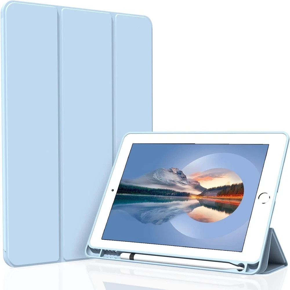 Light Blue Trifold Stand Case for iPad 10.2 2019/2020/2021, Auto Sleep/Wake, Pen