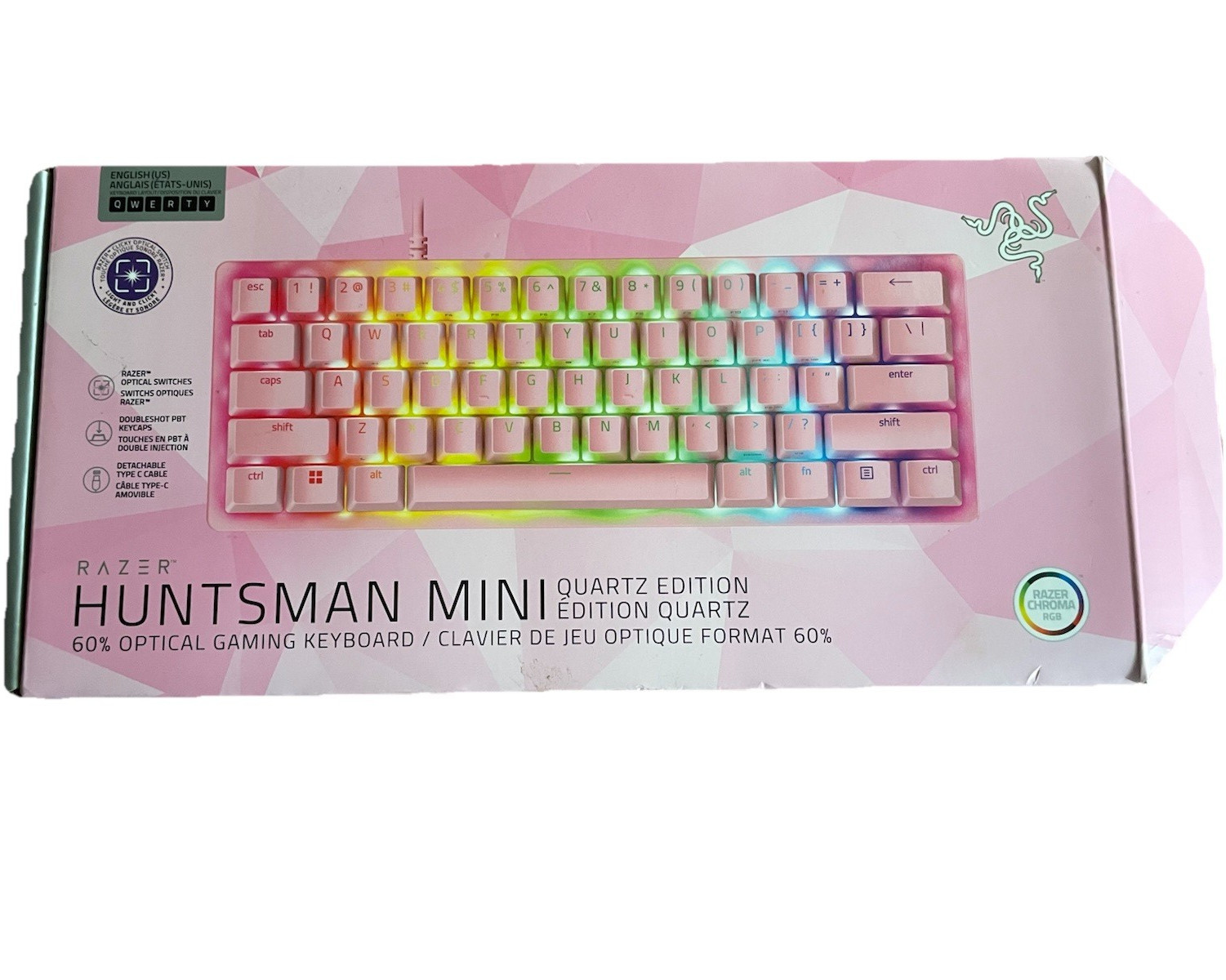 Razer Huntsman Mini 60% Quartz Edition Wired Pink Light Up Gaming Keyboard