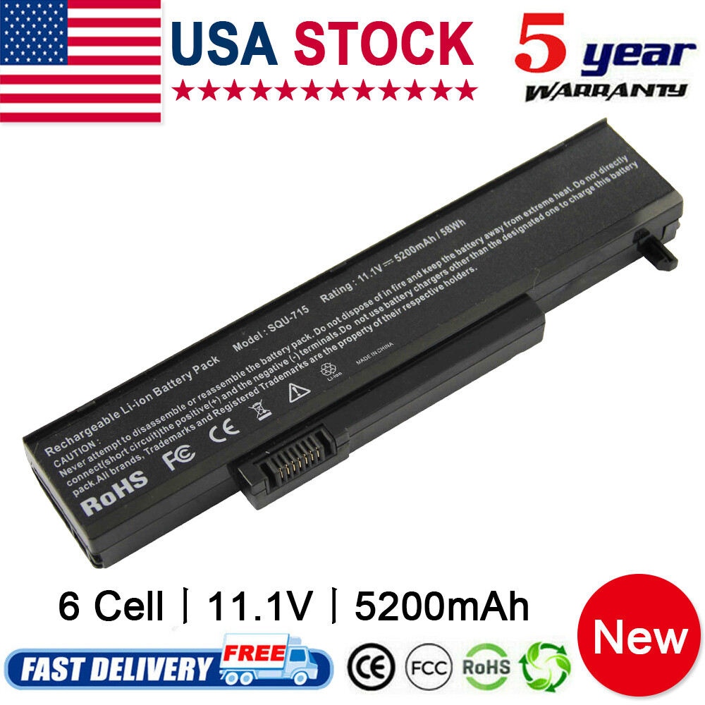 Replacement Laptop Battery for Gateway SQU-715 - 11.1V 6 Cell 5200mAh