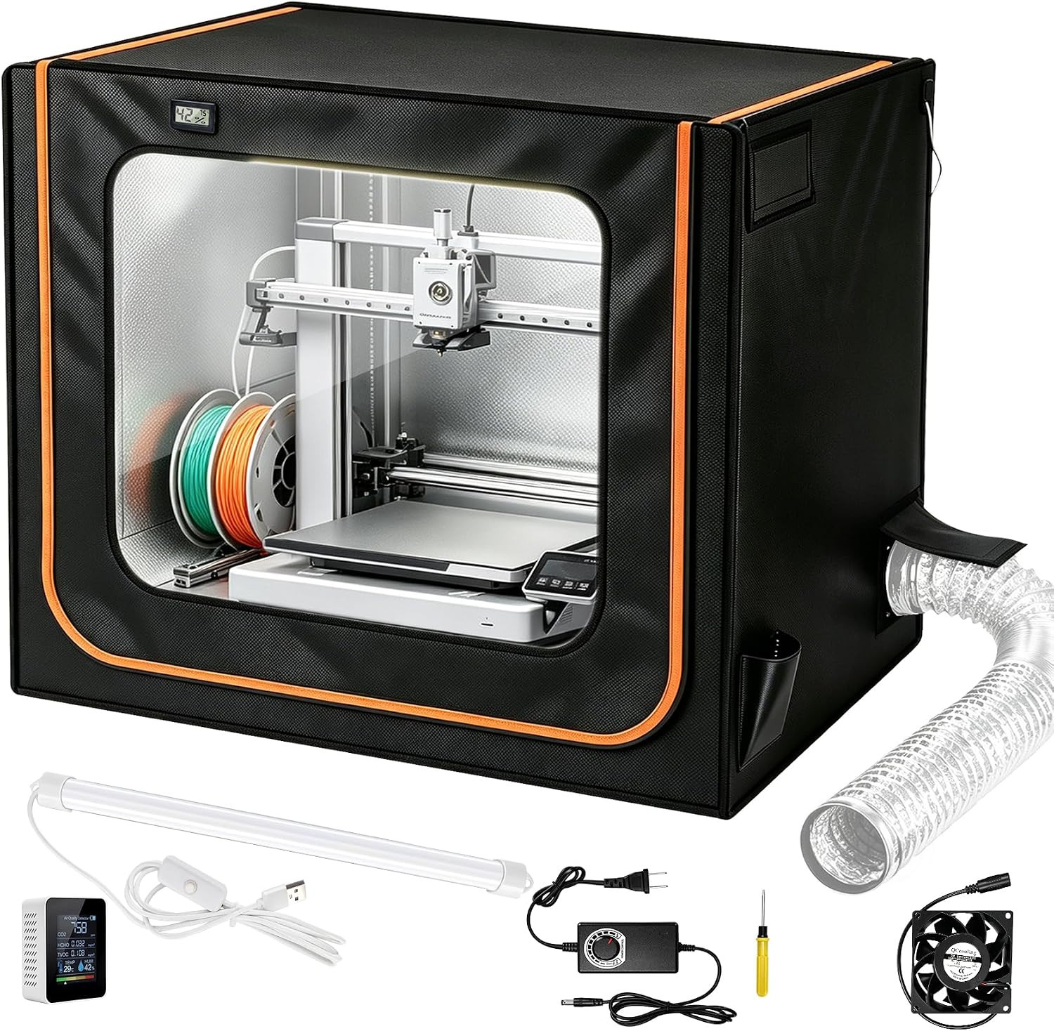 3D Printer Enclosure with Ventilation, 5-In-1 Detector-Adjustable Fan-Large