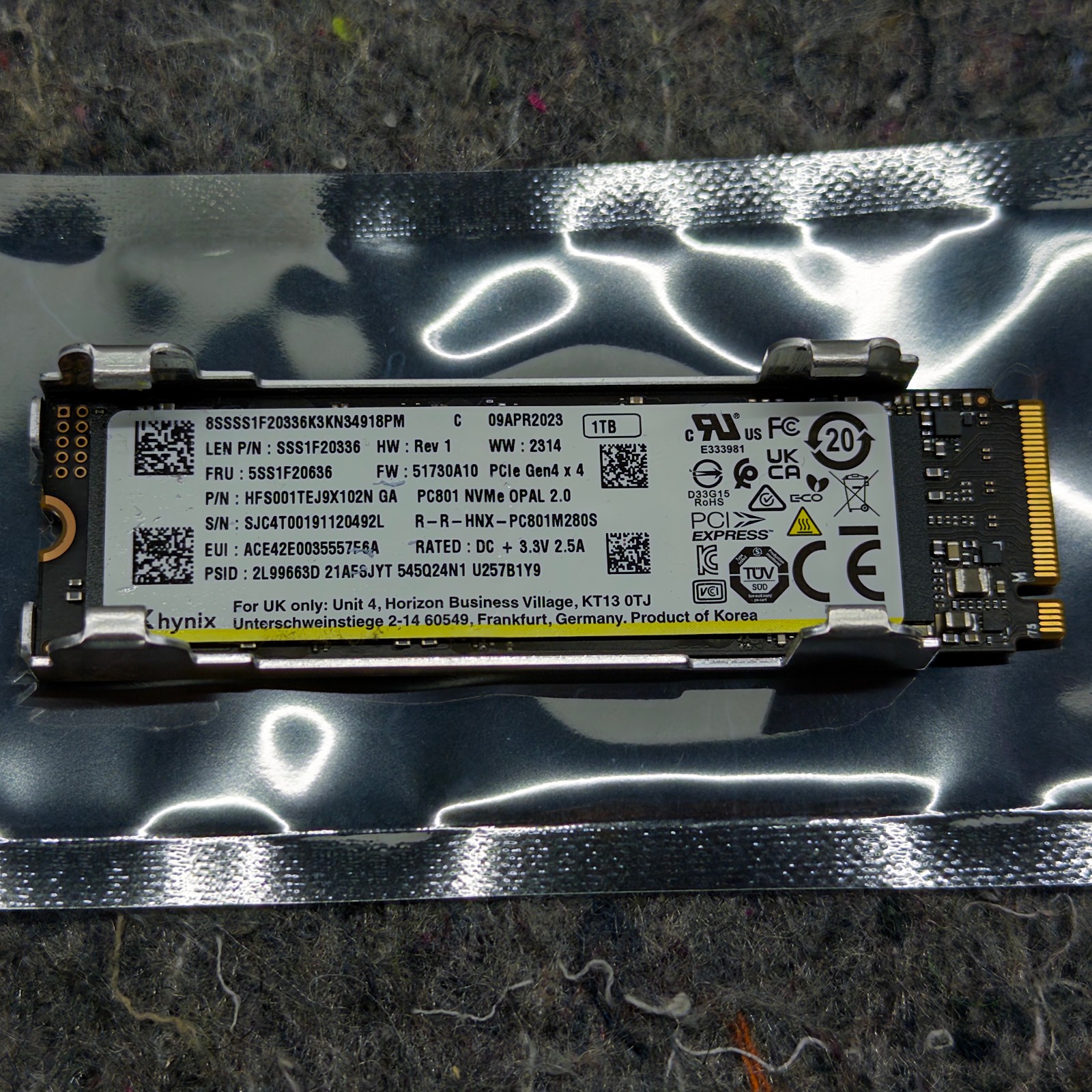 SK Hynix 1TB PC801 NVMe PCIe Gen4 x4 M.2 2280 SSD Drive Lenovo 5SS1F20636
