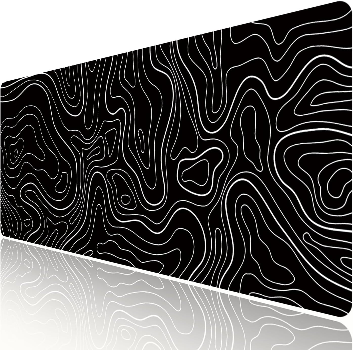 Large Gaming TOPO Keyboard Mouse Pad Black Topographic Mouse Pad with Anti-Slip