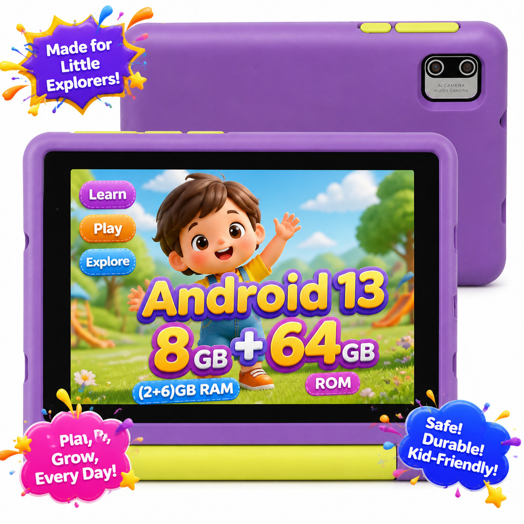 New Kids 7” Tablet Android 13 Education Pad 8+64GB Wifi5G Google Parents Control